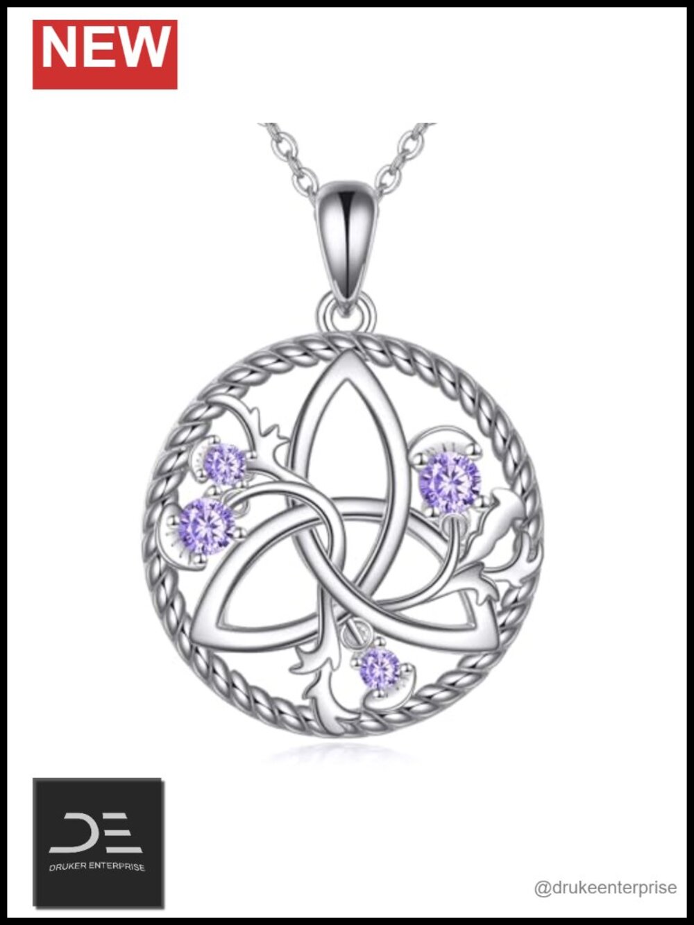 Celtic Trinity Knot Scottish Thistle Necklace 925 Sterling Silver Pendant